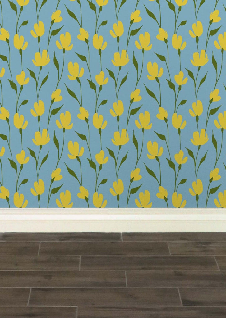 Modflower Wallpaper - Blue & Yellow | Practical Home