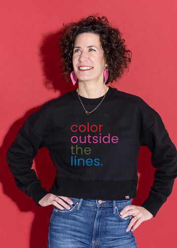 'Color Outside The Lines' Ladies Cropped Crewneck - Black