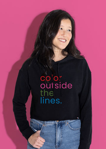 'Color Outside The Lines' Cropped Hoodie - Black