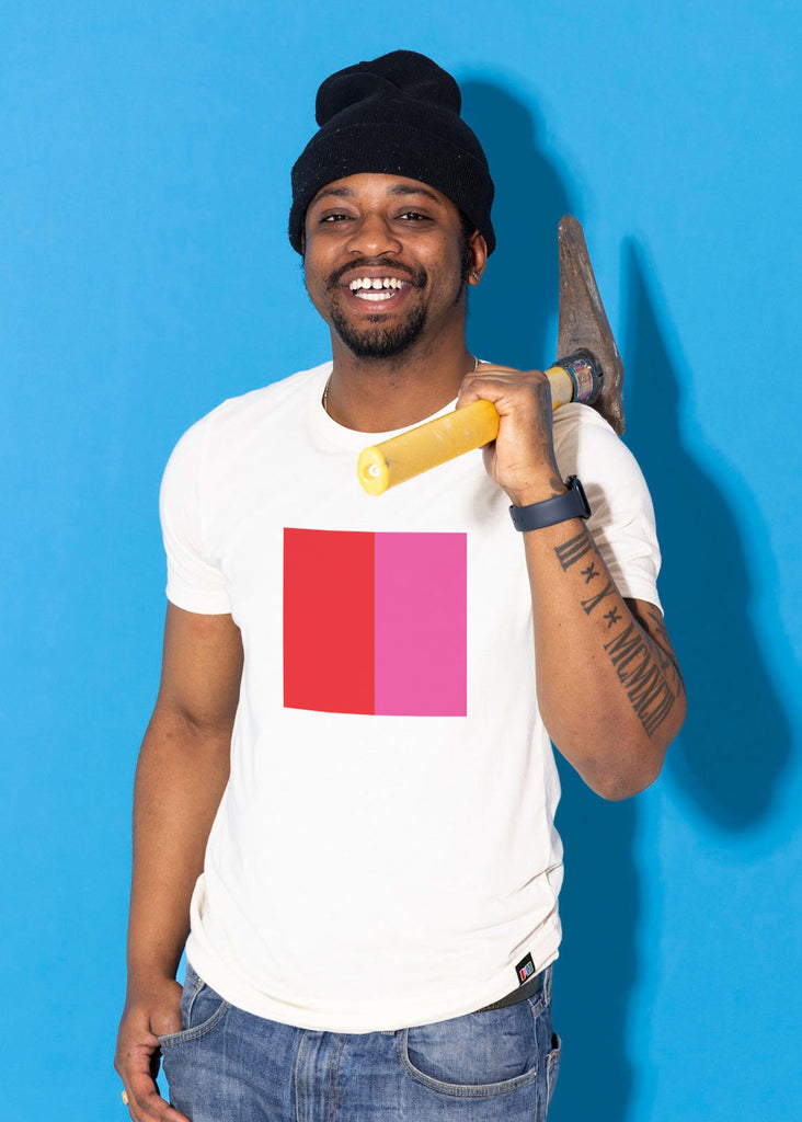 Color Block Unisex Tee - Natural, Red & Pink