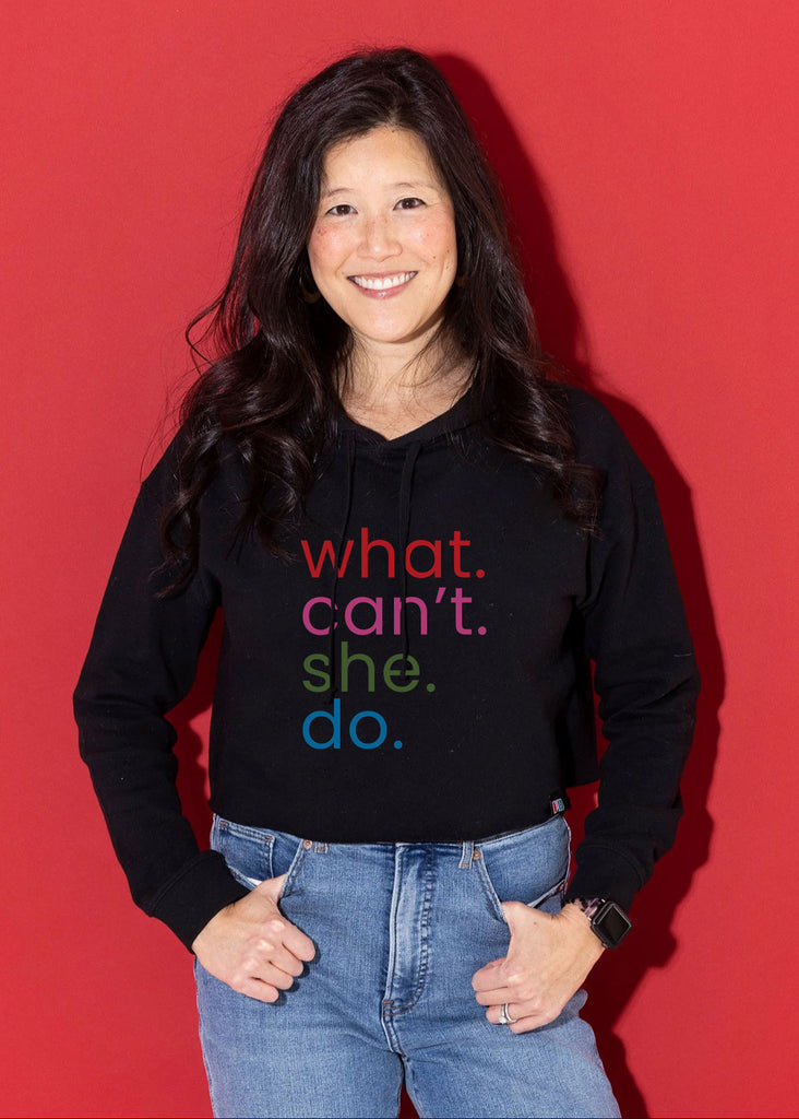 'What Can't She Do' Cropped Hoodie - Black