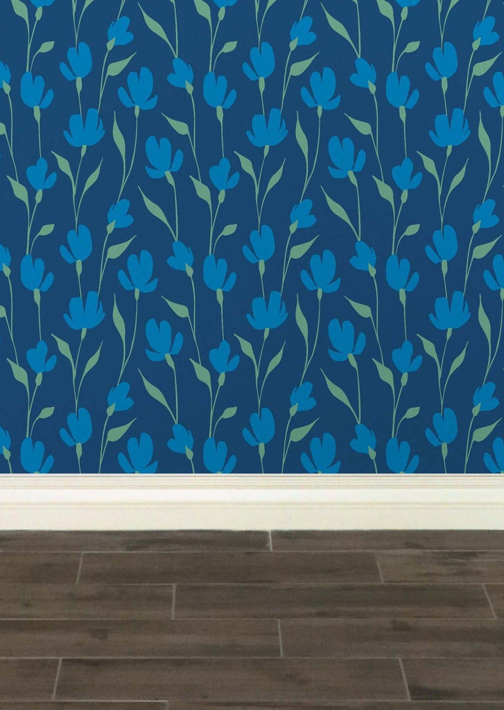 Modflower Wallpaper Blue Multi | Practical Home