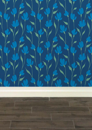 Modflower Wallpaper Blue Multi | Practical Home