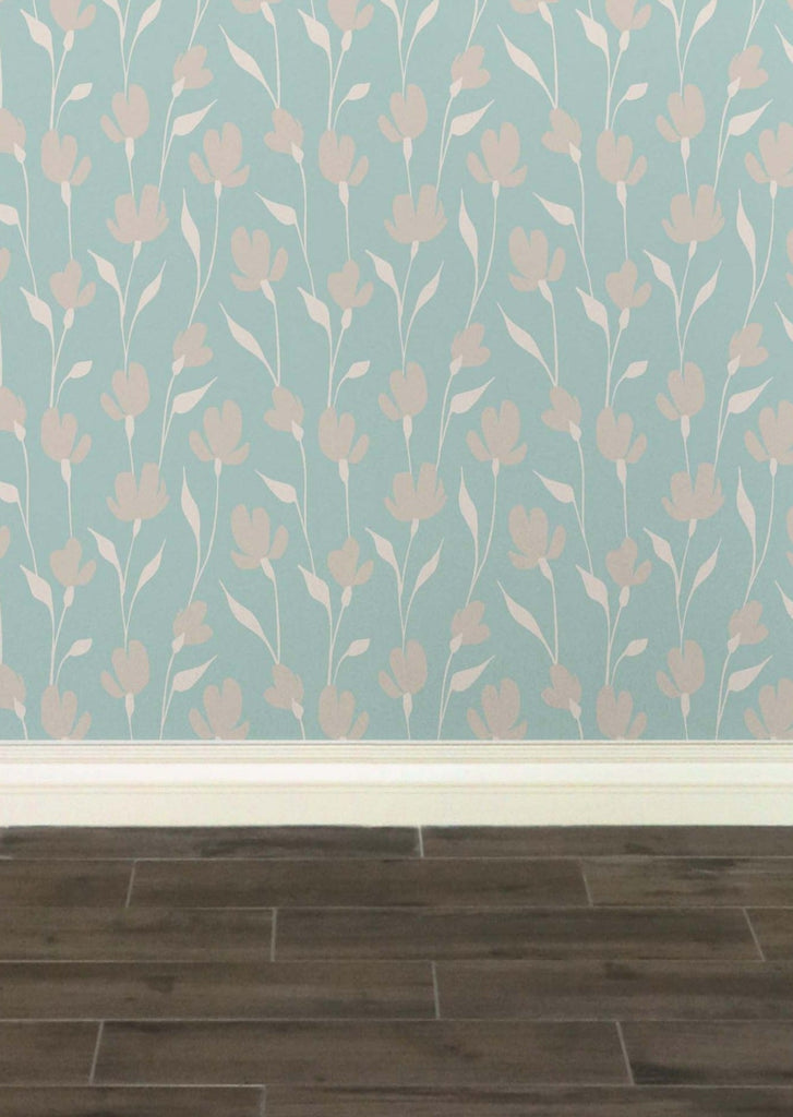 Modflower Wallpaper - Light Blue Natural | Practical Home