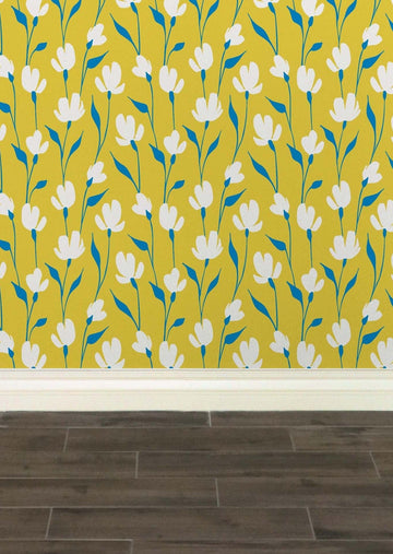 Modflower Wallpaper Yellow Multi | Practical Home